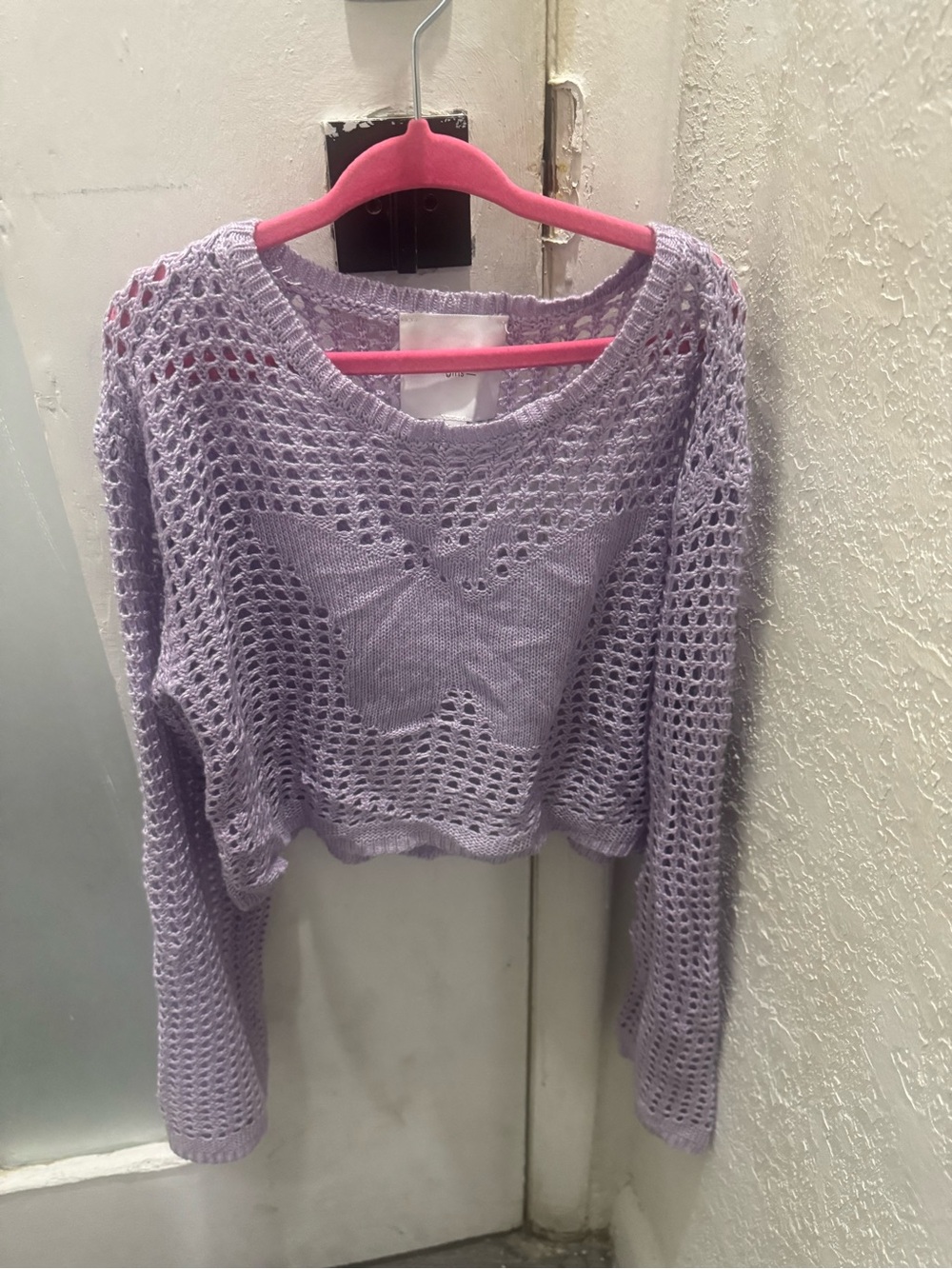 Lilac Open-Knit Butterfly Sweater Crop